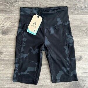 prAna Electa Bike Shorts II XS Black Camo Biker Shorts with Pockets 10" Inseam